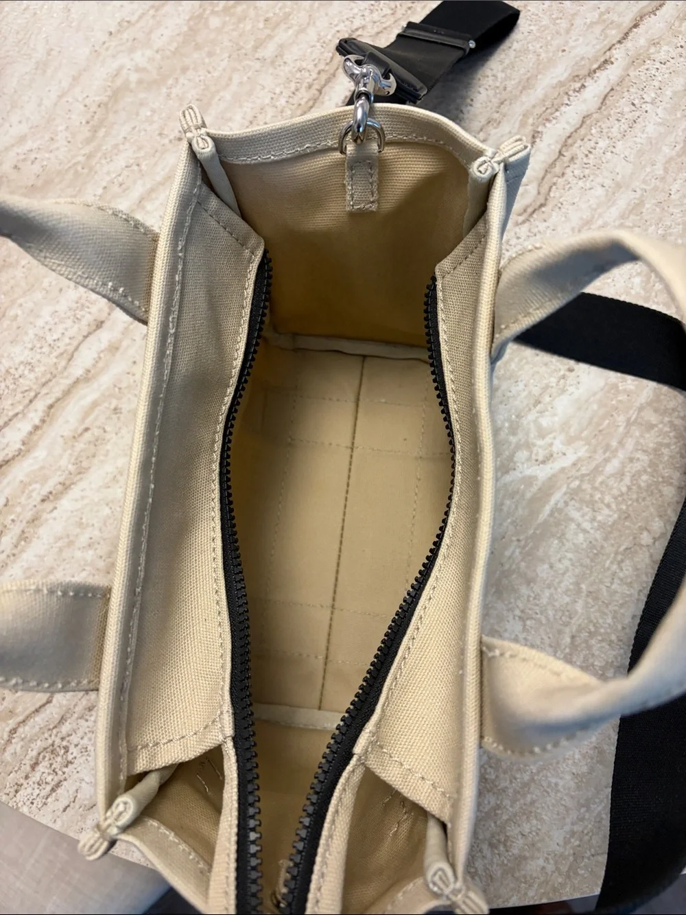 Marc Jacobs Small Beige Canvas 'The Tote Bag' with Black Strap - Picture 7 of 12